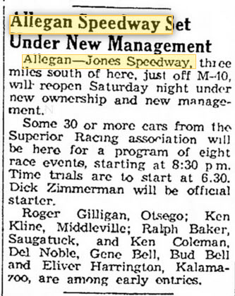 Jones Speedway - June 4 1952 Article